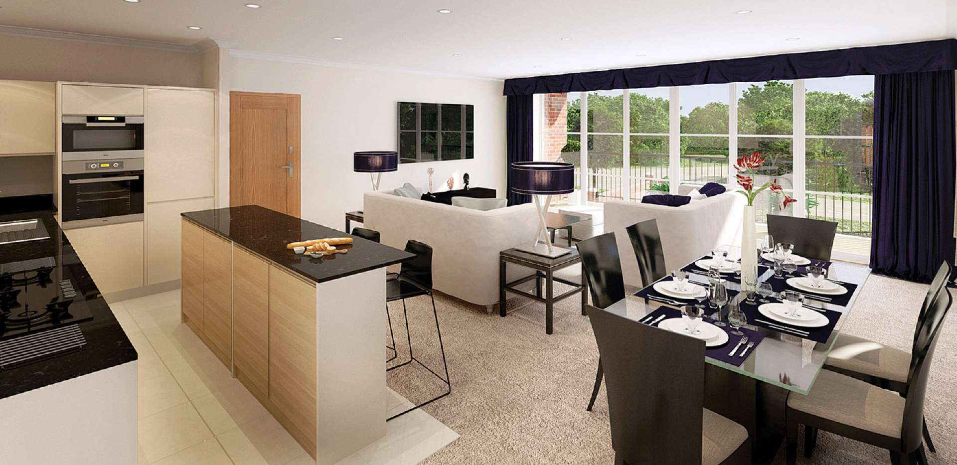 Berkeley, The Groves, Kitchen, Dining Area, Lounge, CGI, Interior