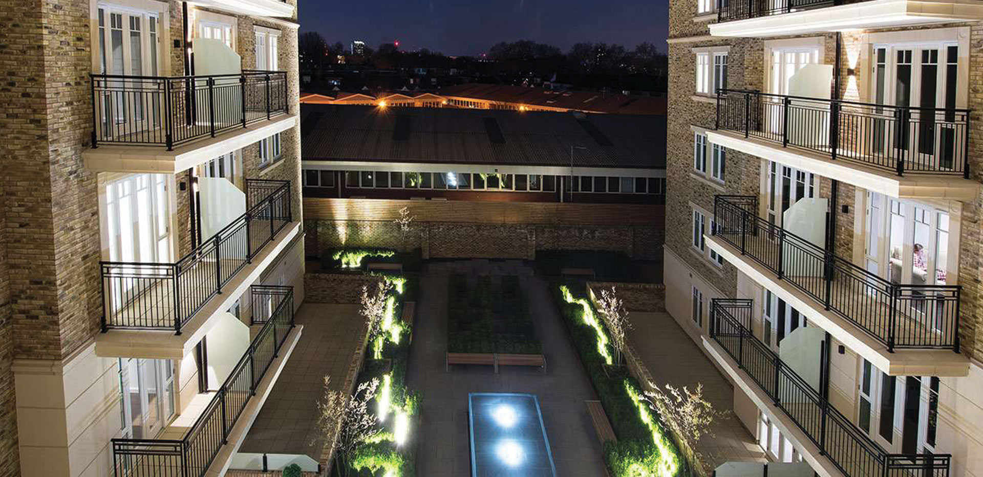 St James, Hurlingham Walk, Aerial, Courtyard, Dusk, Exterior