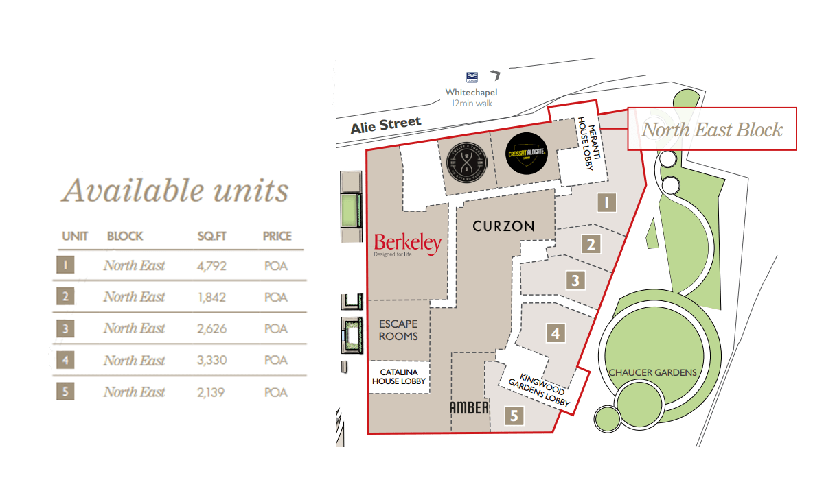 Berkeley, Goodmans Fields, Commercial Opportunities, North East Block