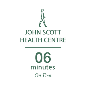 Woodberry Down, Connections Timeline, On Foot, John Scott Health Centre