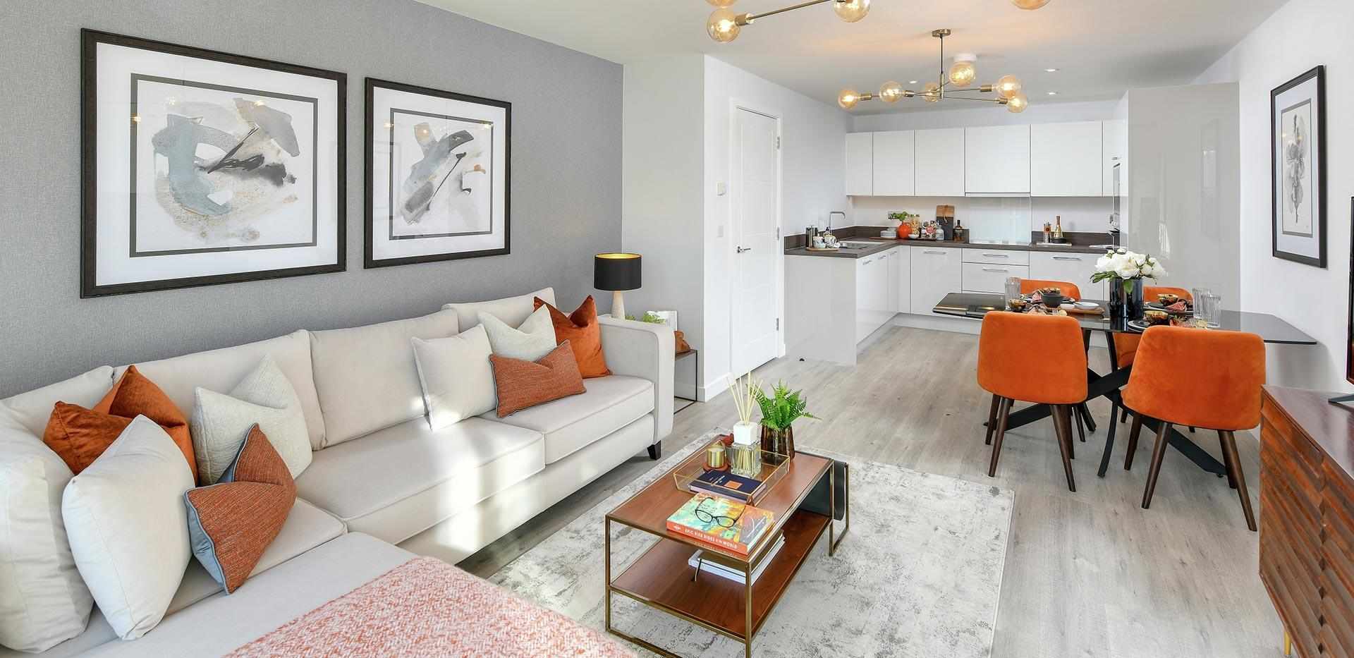 Berkeley, Holborough Lakes, The Waterview, Show Apartment, Living / Kitchen / Diving