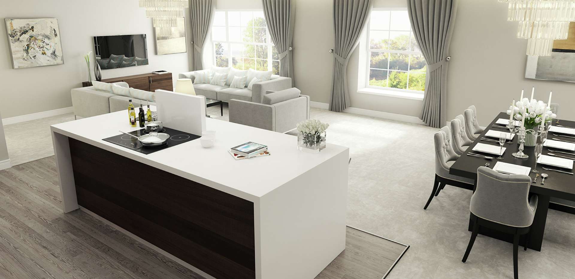 Berkeley, Thirlestaine park, grand hall, interior, kitchen, CGI