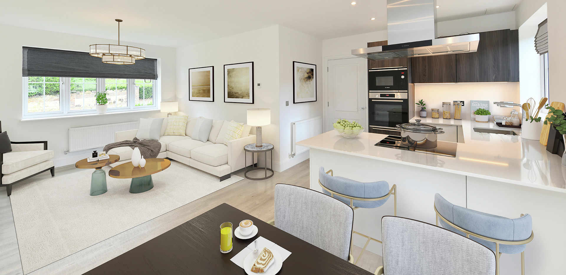 Berkeley, Royal Wells Park, Apartment Interiors, Kitchen / Living