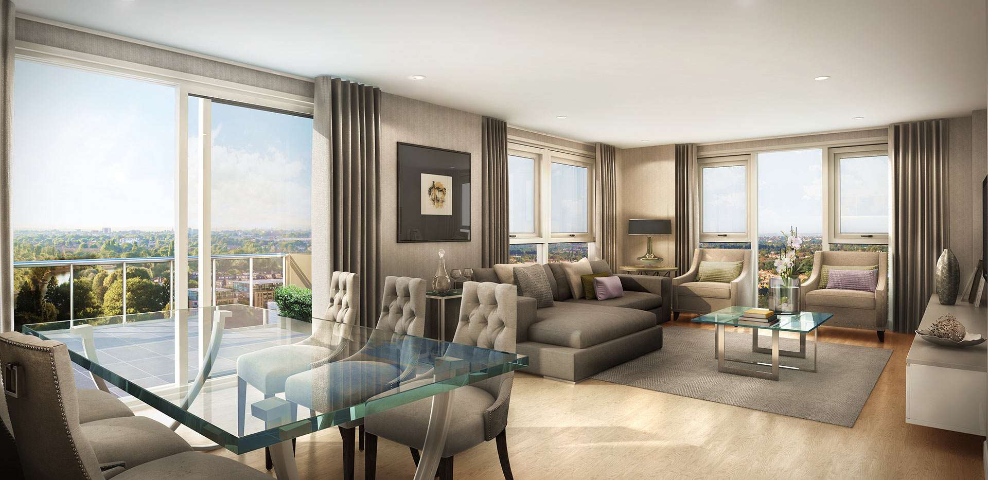 St James, Kew Bridge West, The Suites, Living Room, CGI, Interior