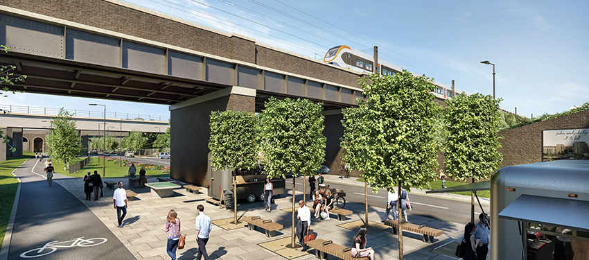 CGI features additional seating, landscaping and improved cycle routes from Stonebridge Park Station towards Grand Union.