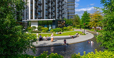 Image of residents socialising outside a berkeley development