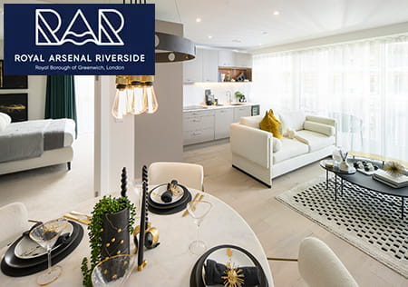 An interior Living / Dining / Kitchen image at Royal Arsenal Riverside