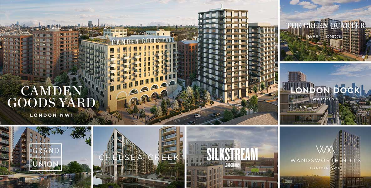 A montage of exterior developments built by St George with their logos