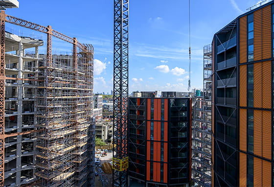 An exterior image of the construction works at Regent's View