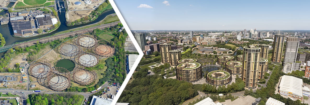 A before and after graphic of our brownfield regeneration projects