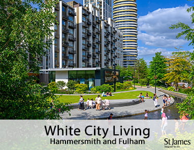 An exterior image of White City Living with labels