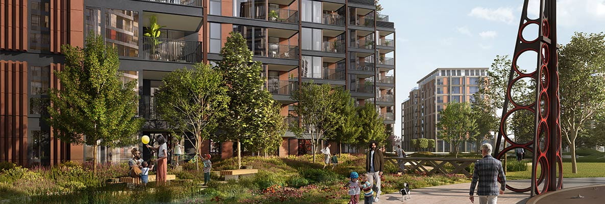 An exterior CGI of Kings Road Park