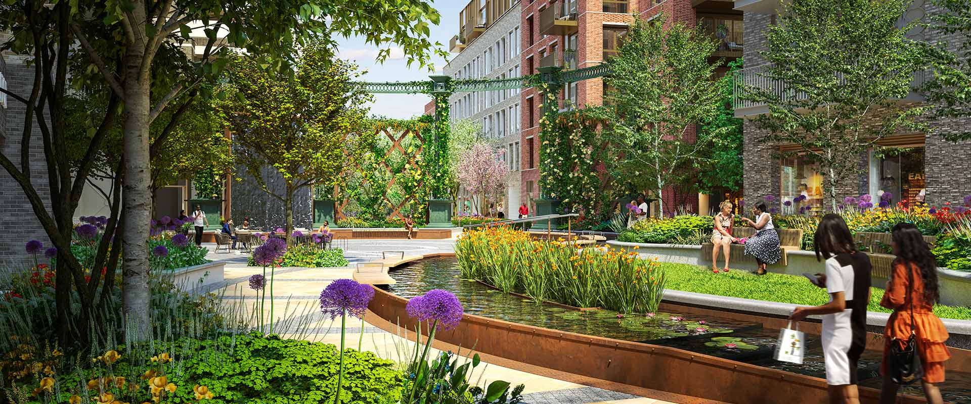 A CGI of the Oval Village Court Yard