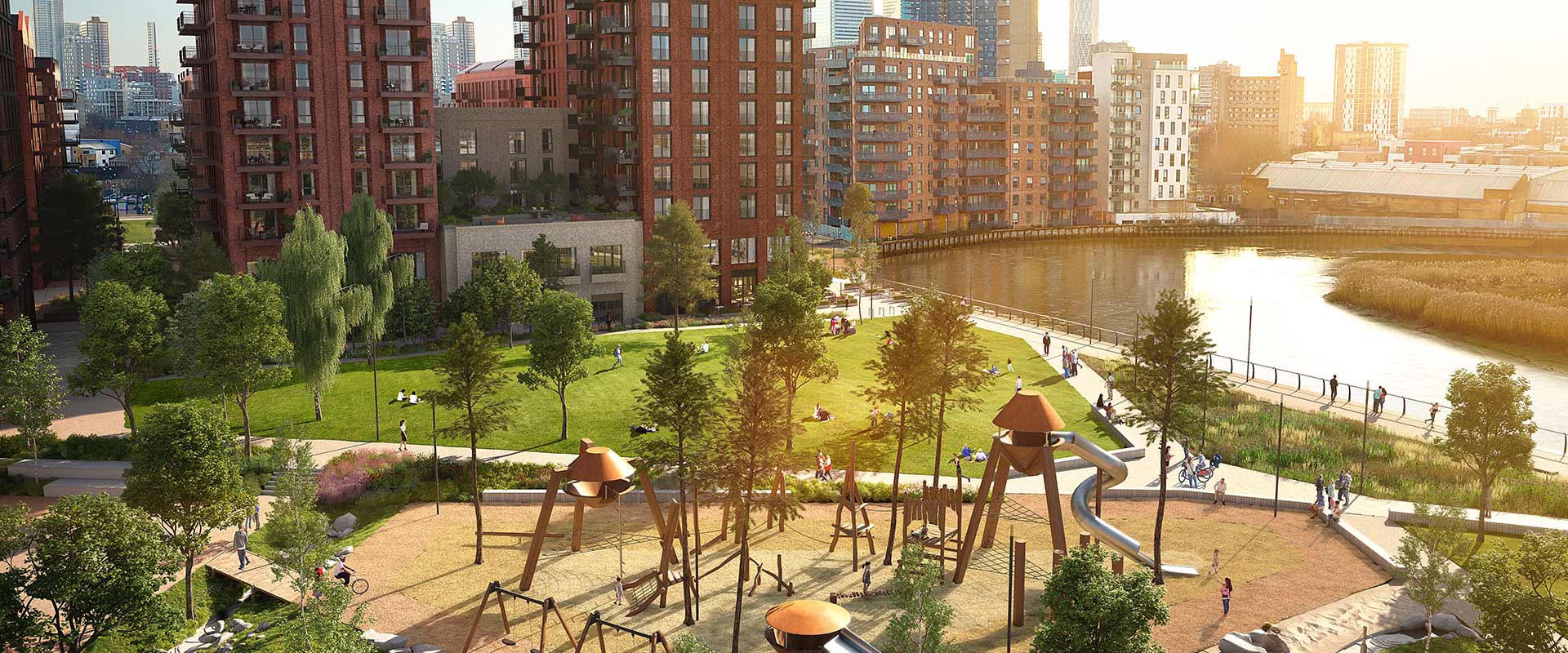 A exterior CGI of Poplar Riverside