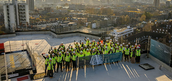 Image of construction team topping out at Regent's View