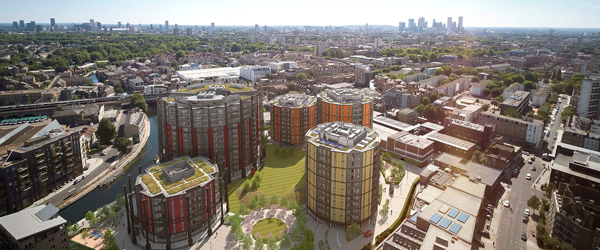 A CGI of Regent's View with London skyline in the background