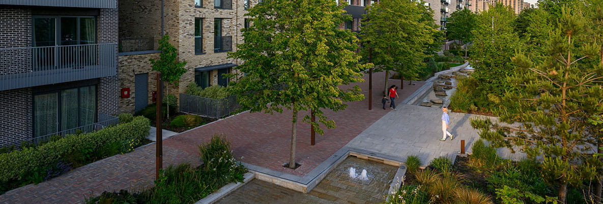 Exterior development photography and greenery at The Green Quarter