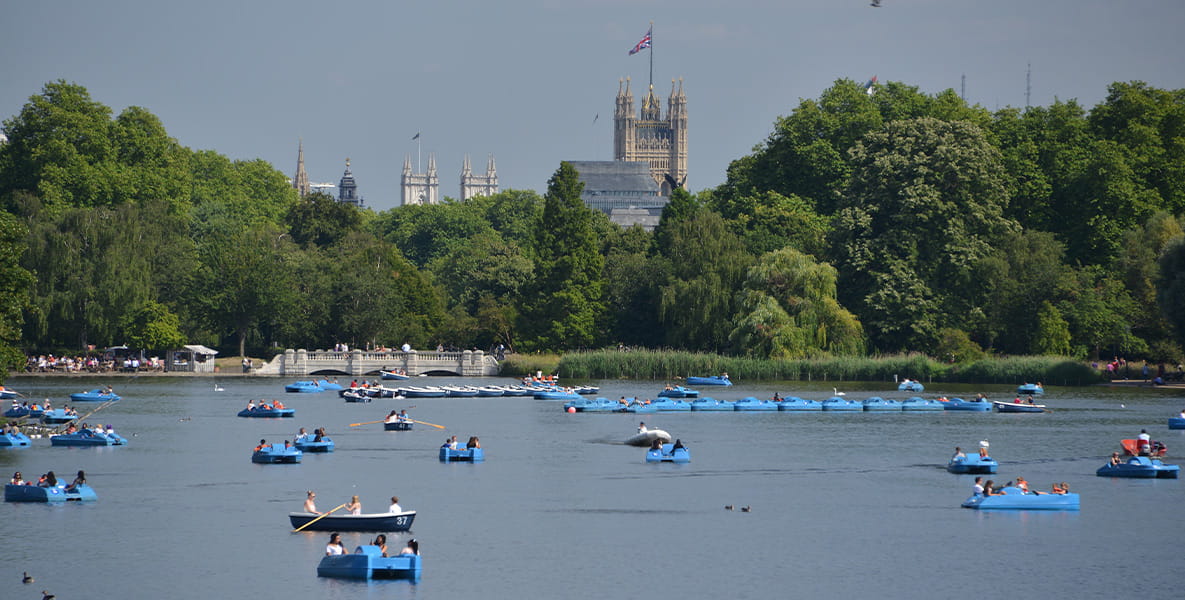 People in boats on the Serpentine in Hyde Park.