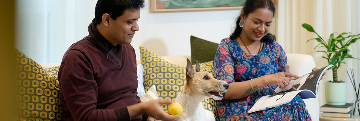 Rajeev and Gireesha with Donut their dog at Grand Union