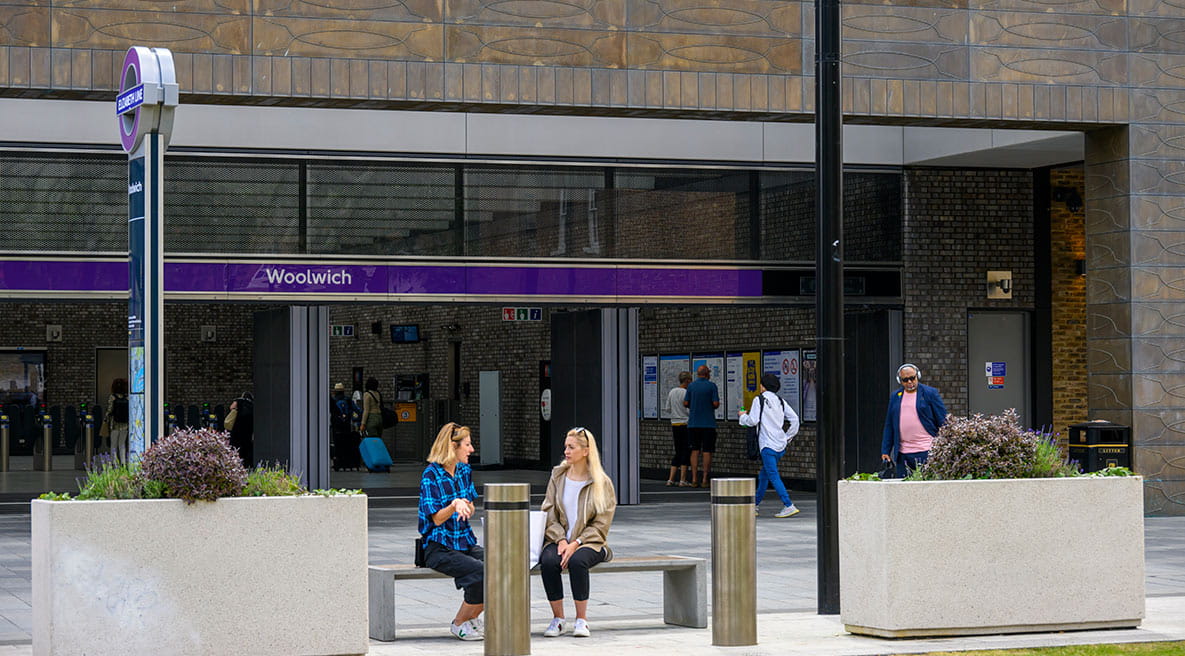 Woolwich Elizabeth Line station, housed on-site at Royal Arsenal Riverside.