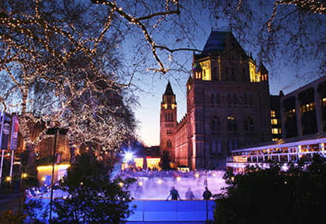 The ice skating rink at the Natural History Museum