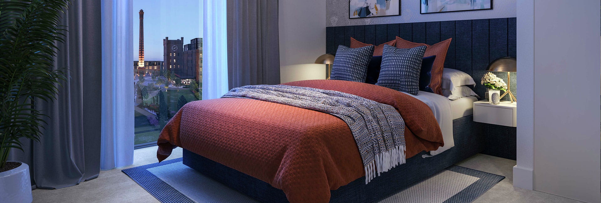 Bedroom with a dark grey design