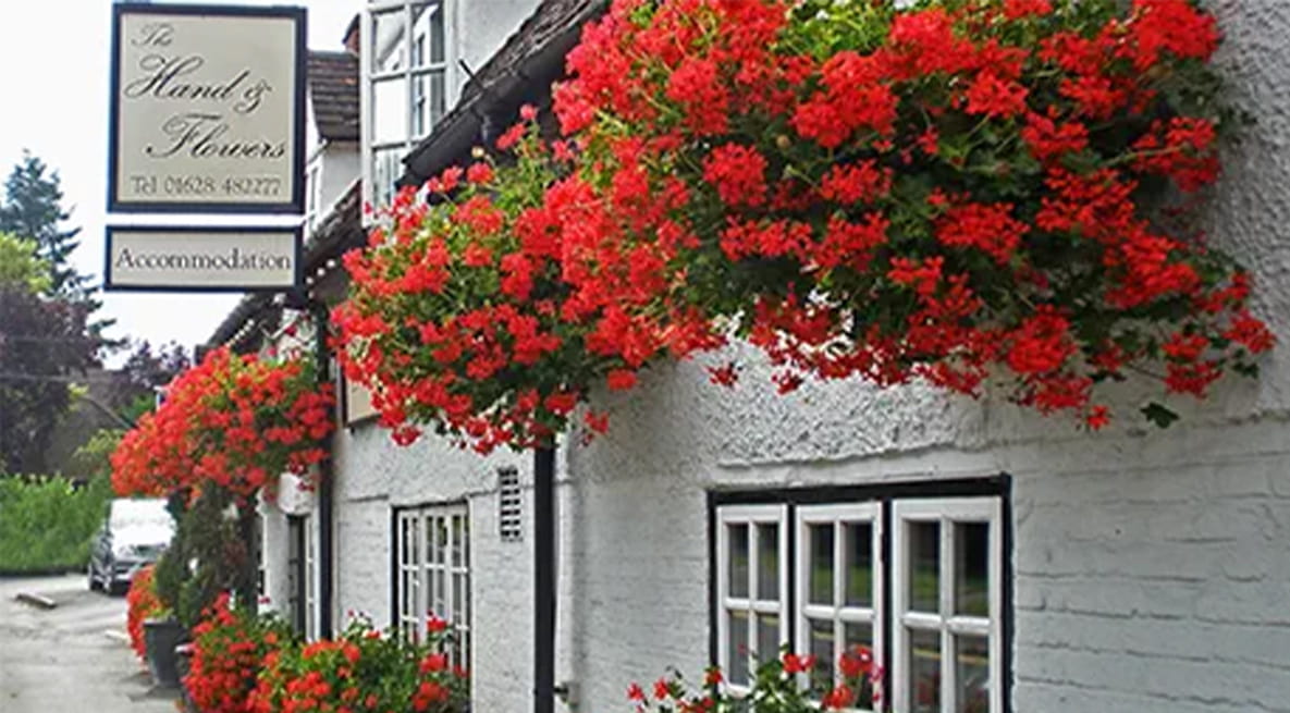 The outside of the Hand and Flowers in Buckinghamshire.