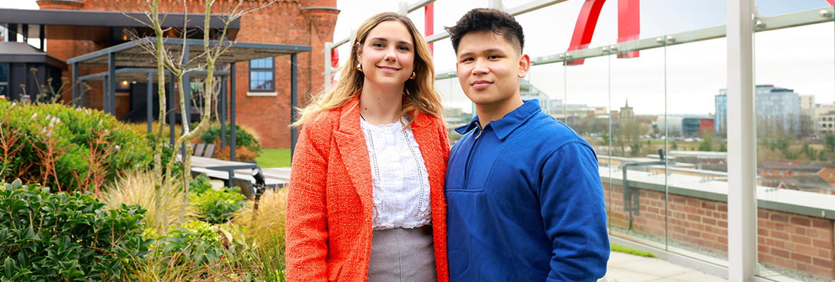 Raquel and Julius on the rooftop garden at Horlicks Quarter