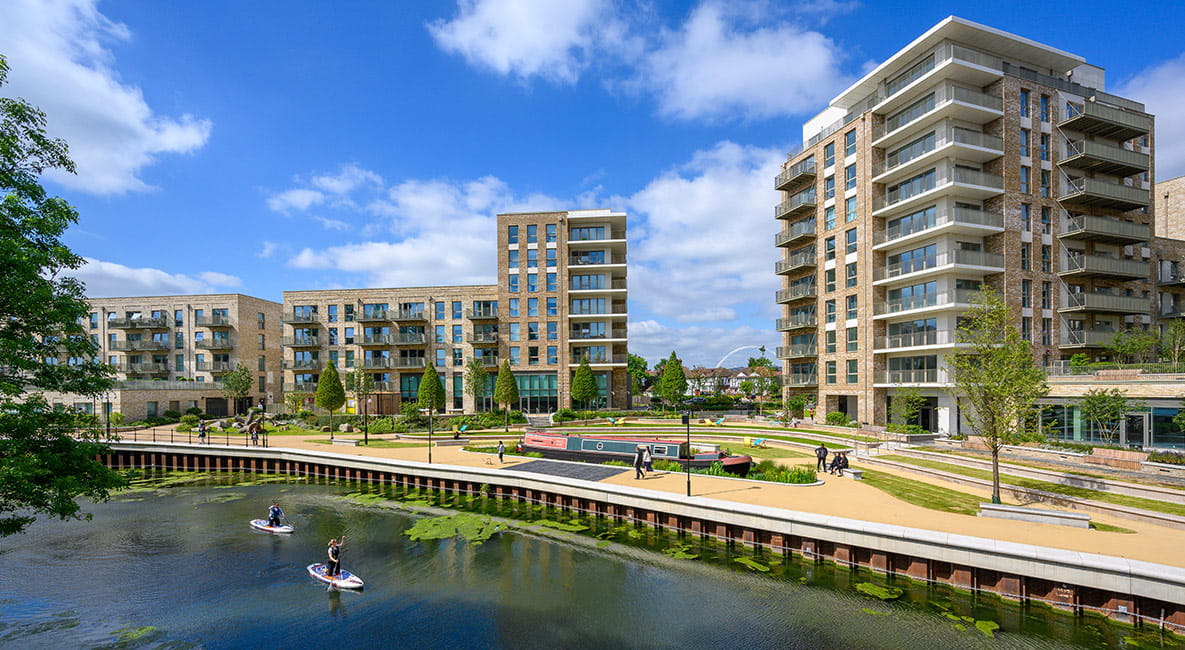The stylish apartment building of Grand Union in Alperton, Wembley.