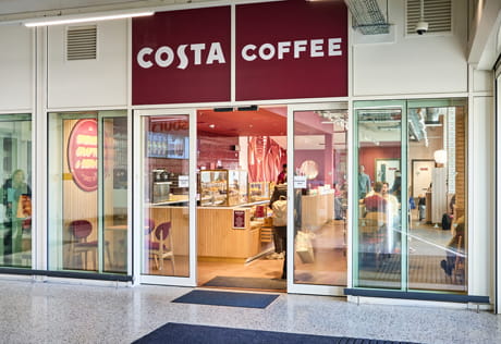 Costa Coffee shop exterior façade n a shopping centre.