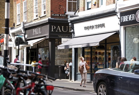 A scene of a typical British high street.