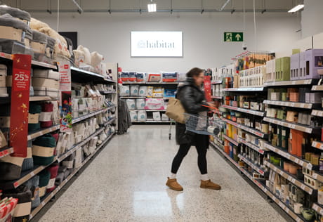 A scene of a shopping aisle.