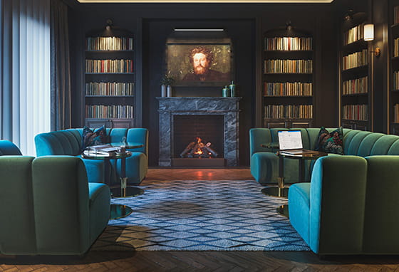 An interior CGI of the Lounge Facilities at Wandsworth Mills