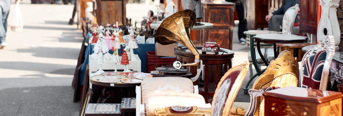 A shot of an antiques market