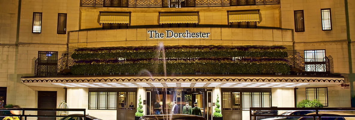 The exterior of The Dorchester Hotel in Mayfair—a five-star hotel in London.