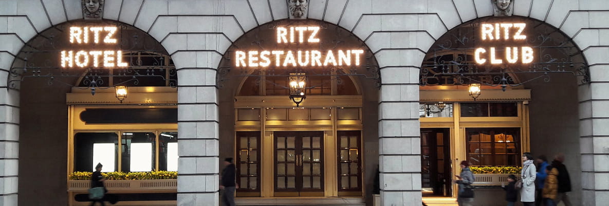 The glamorous exterior of The Ritz—a five-star hotel in London.