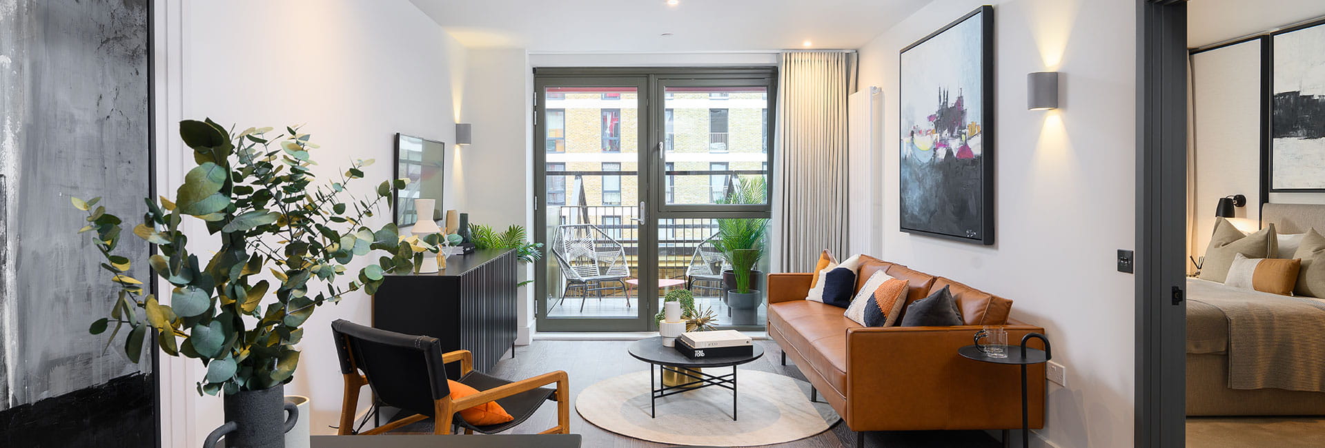 Show apartment living area with a neutral design