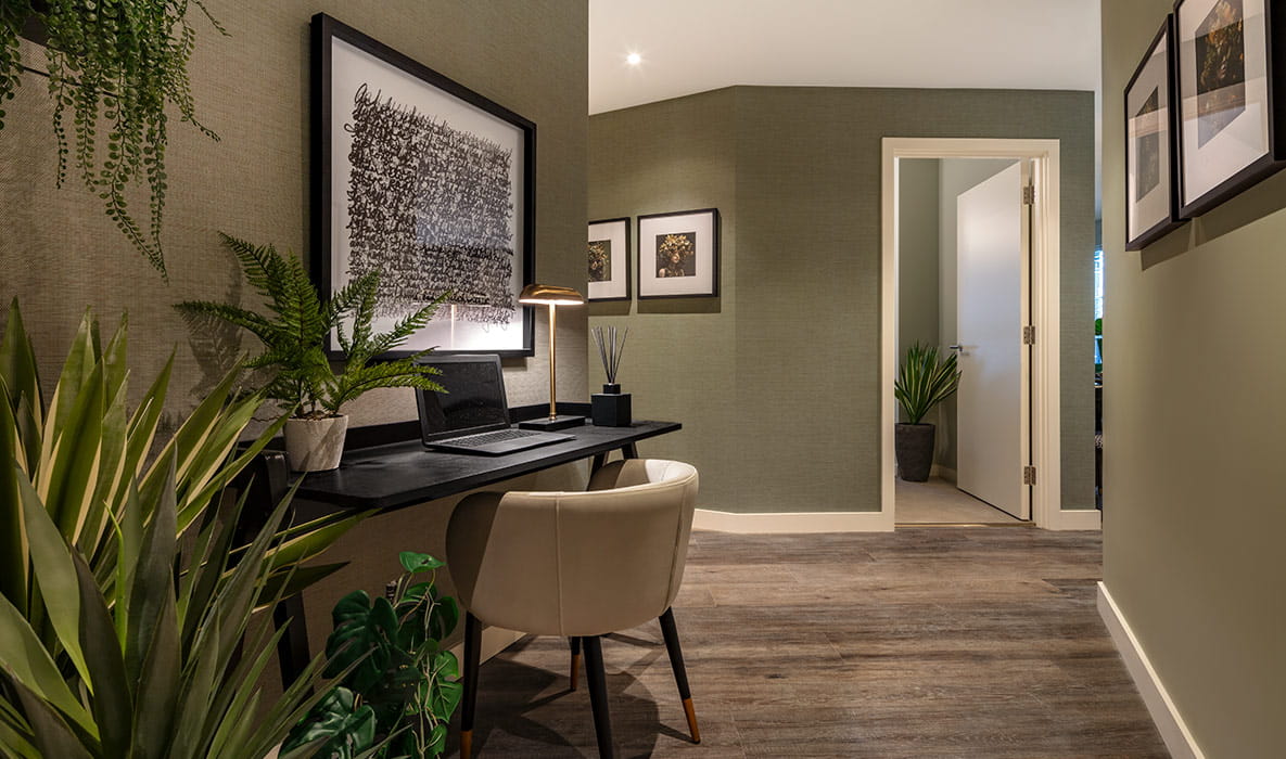 A hallway of a Berkeley Group property with lots of houseplants.