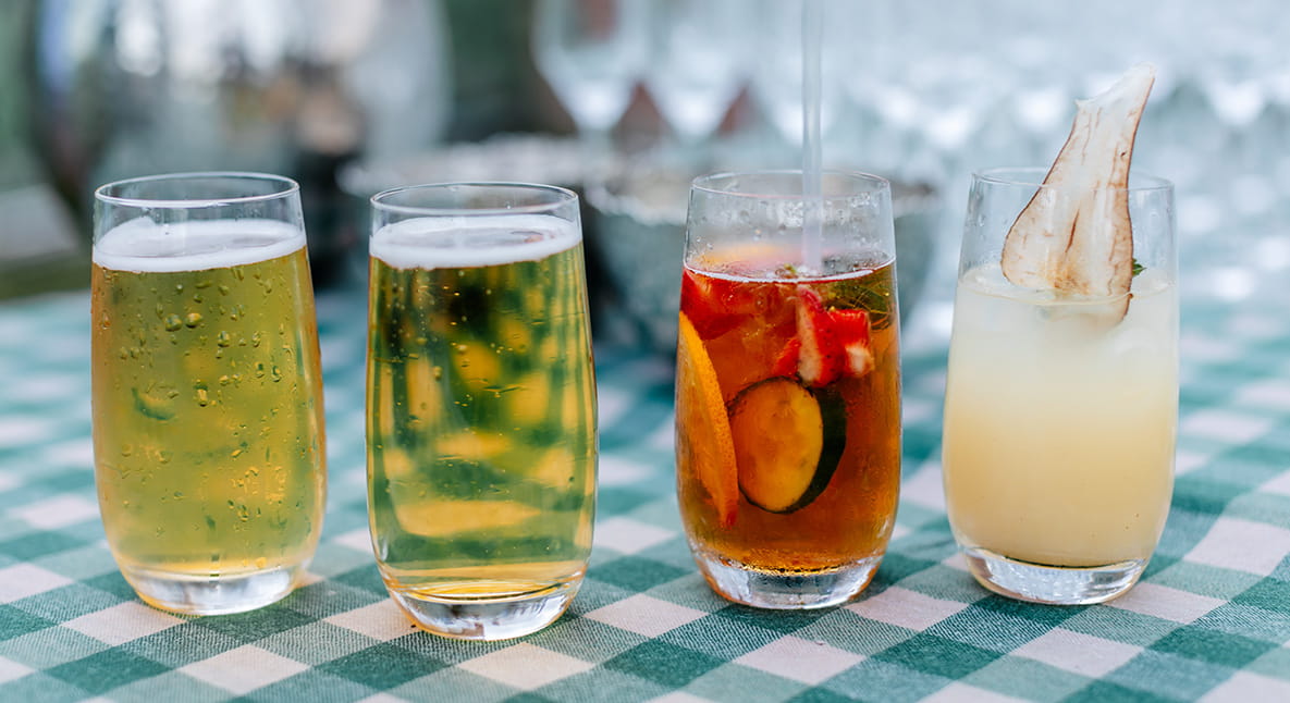 A selection of different drinks at the perfect barbecue.