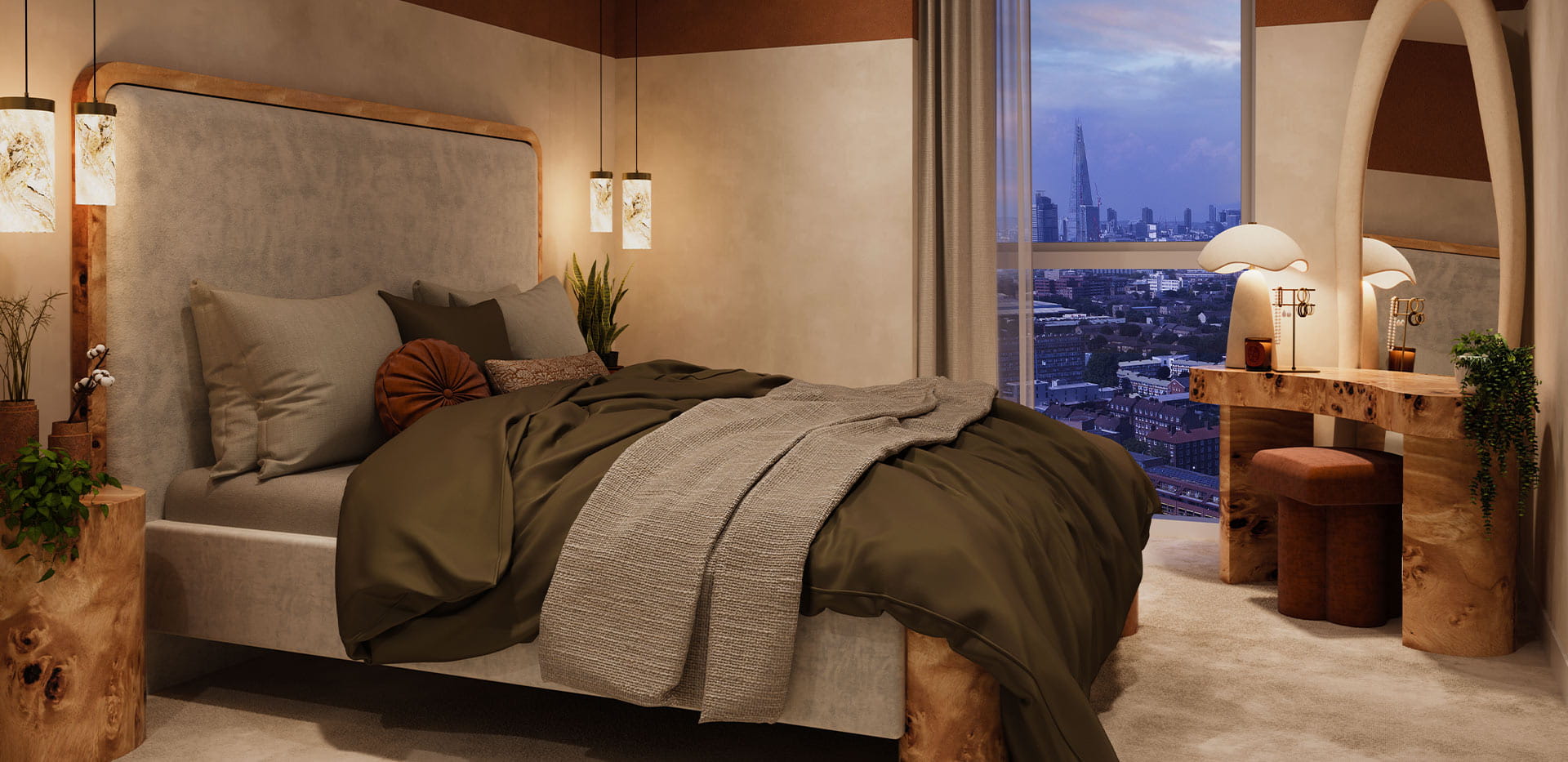 A bedroom with a relaxed vibe in a Berkeley Group property.