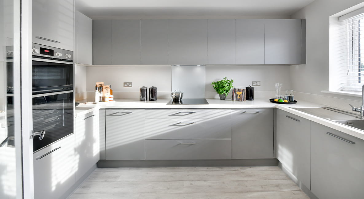 The kitchen inside a house from the Holborough Lakes development in Kent by Berkeley Group