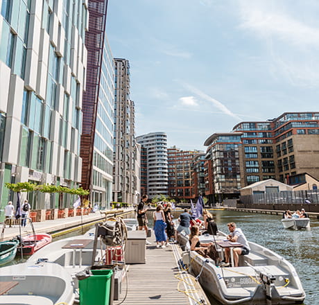 An exterior image of the Padding Basin next to the River