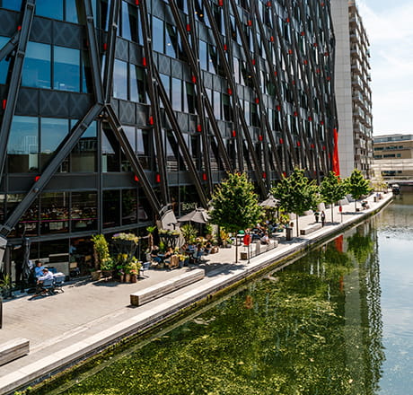 An exterior image of the Padding Basin next to the River