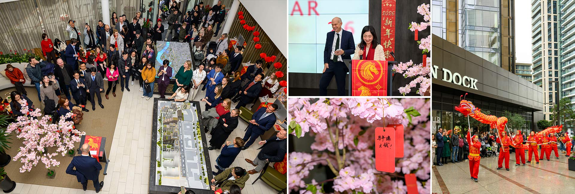 Montage of images of Chinese New Year celebrations at London Dock