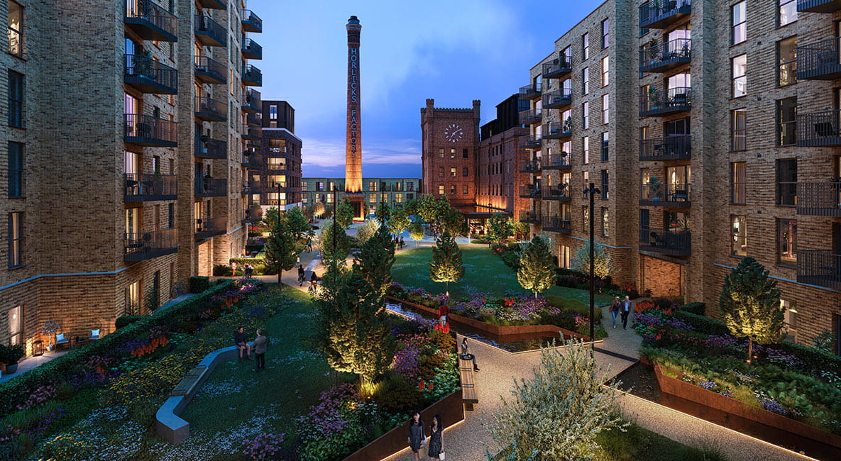 Berkeley Inspiration exterior shot of Horlicks Quarter courtyard