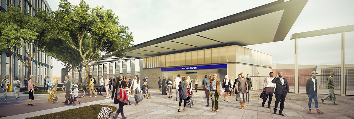 CGI of new West Ham Station entrance at TwelveTrees Park