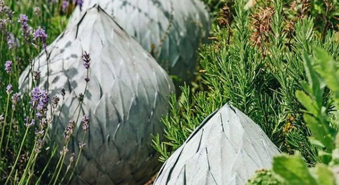 Ornamental metal garden sculptures.