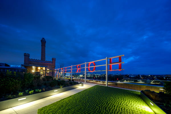 Horlicks Factory signage, photo taken at night.