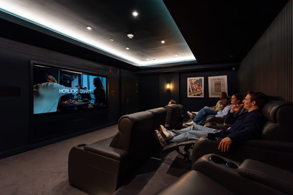 Indoor, private screening room / cinema.