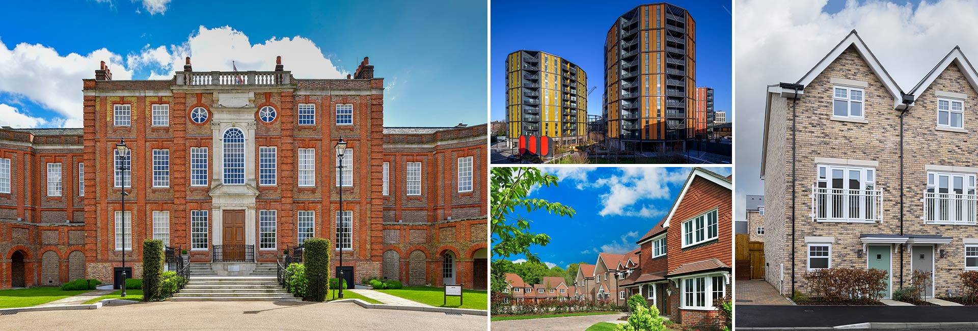 A montage of images depicting different styles and builds of housing.